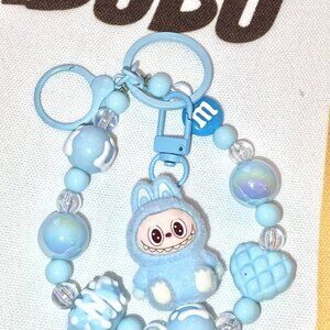 Blue Beaded Keychain Labubu Style